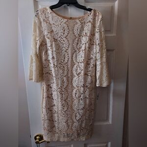 Women's Danny & Nicole Cream Lace Long Sleeve Dress, Sz 12, New